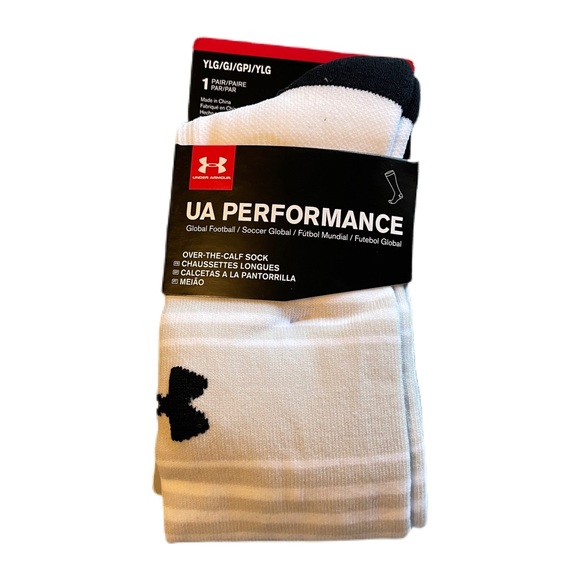 Set of 2 Under Armour Performance Over Calf Soccer Socks White/Gray Yth 13.5K-4Y - Picture 2 of 5